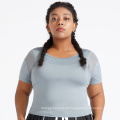 Tamanho mais tamanho ativo desgaste rápido esporte seco de manga curta Executando o treino superior de malha de malha feminina de t-shirt plus size